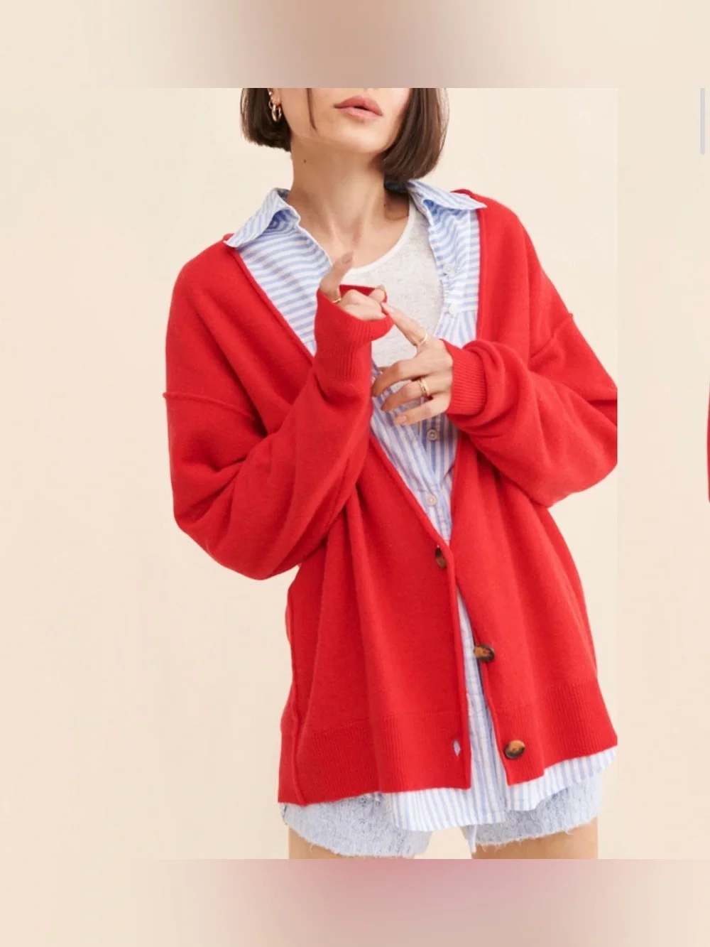 XS fits small oversized free people school boy cashmere cardigan v-neck red